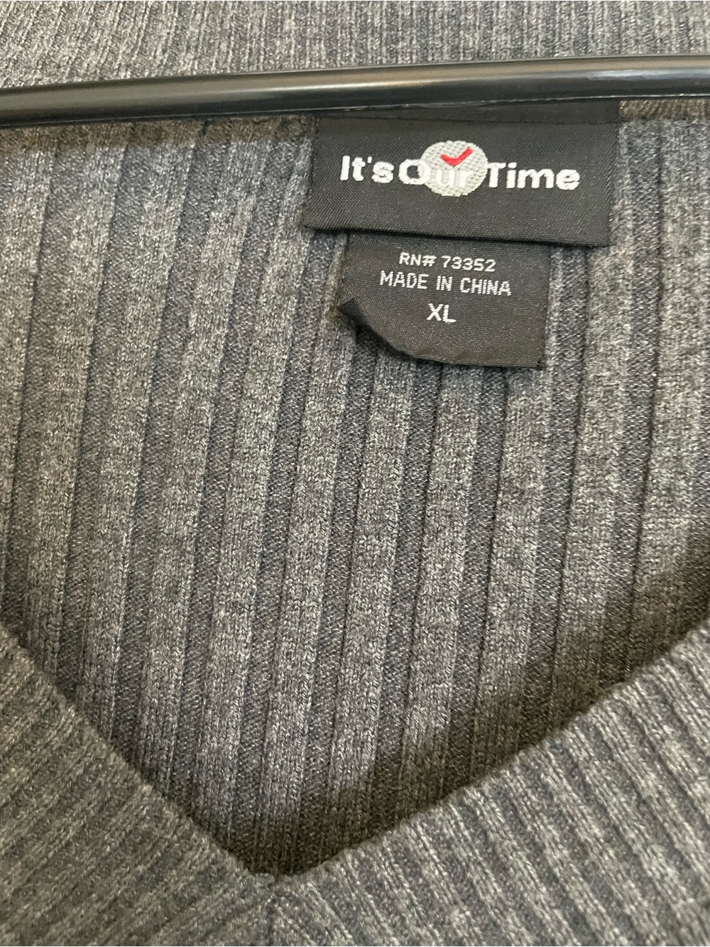 It's Our Time Ribbed V-Neck Tunic Sweater - Charcoal Gray - Picture 2 of 3